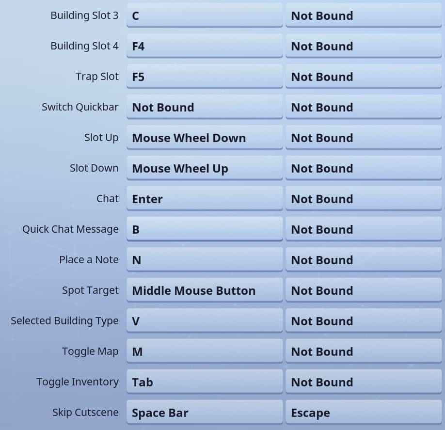 MYTH FORTNITE KEYBINDS